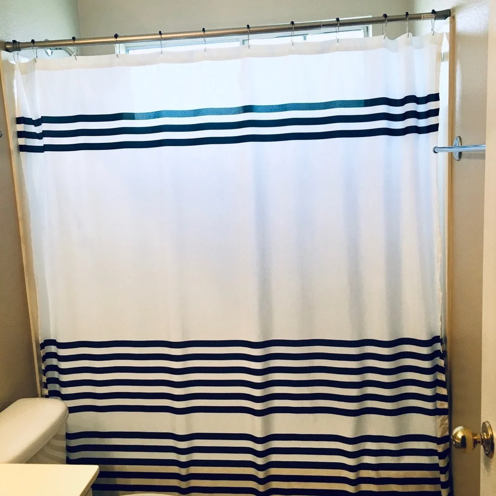 Nautical striped shower curtain bathroom bath home decor black white stripes